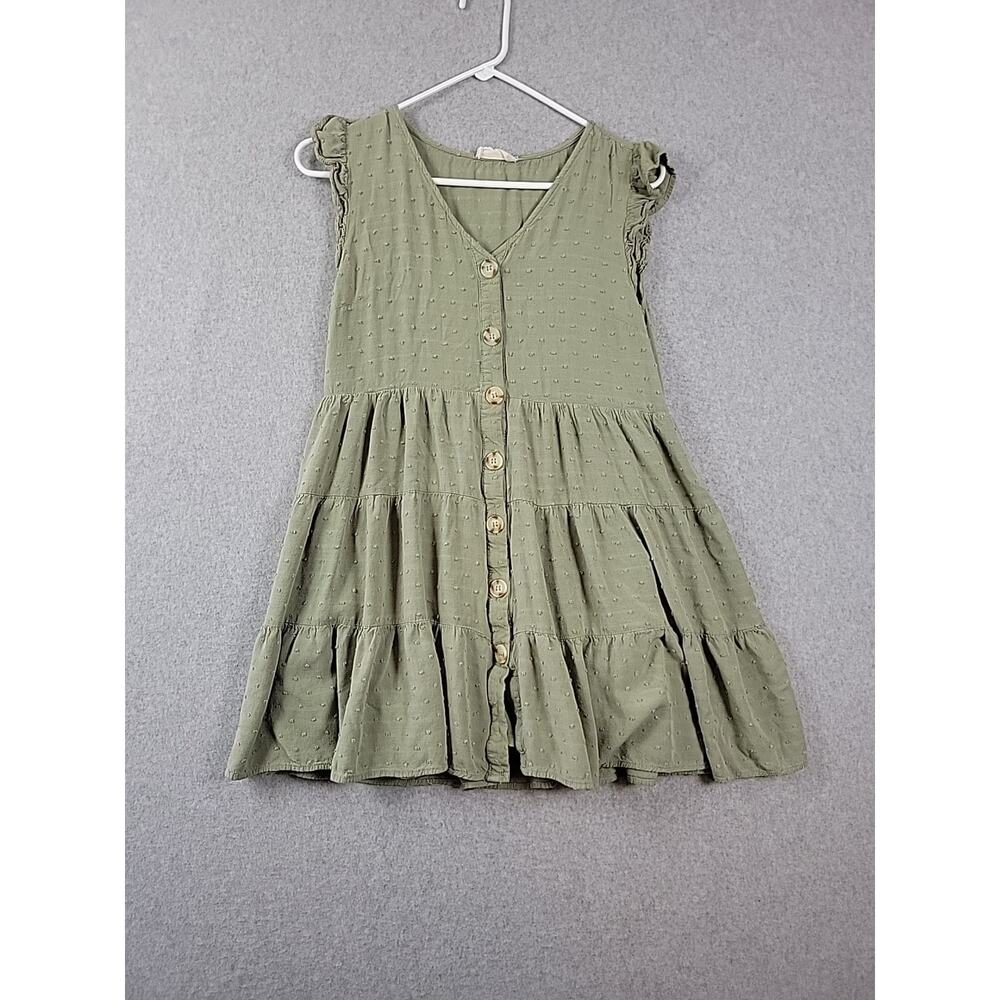 Altar'd State Green Flutter Sleeve Swiss Dot Button Up Mini Dress Women Large